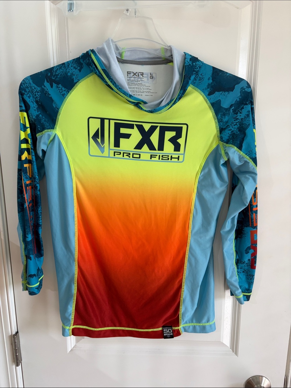 FXR Pro Fish Kids' Long Sleeve Swim Shirt - Neon Yellow/Orange/Red